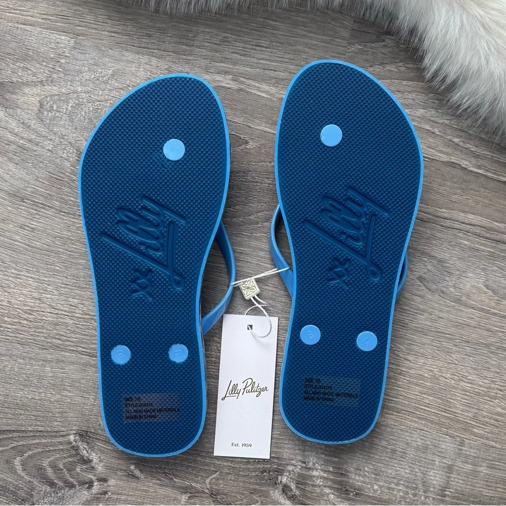 ⛱️LILLY PULITZER Pool Flip Flops Barton Blue Star Gazing Shoe Size 7/8 - Picture 2 of 6